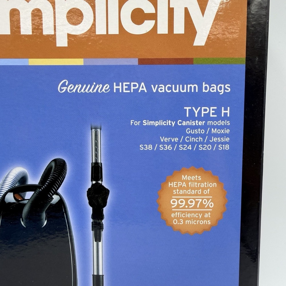 Simplicity Type H Genuine HEPA Vacuum Bags Canister Gusto Moxie Verve Cinch - Picture 2 of 3